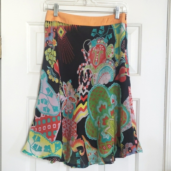 💐 Rare Vintage 90's CHRISTIAN LACROIX Colorful Black Silk Slip Skirt EU 36 US 6 - Picture 1 of 12